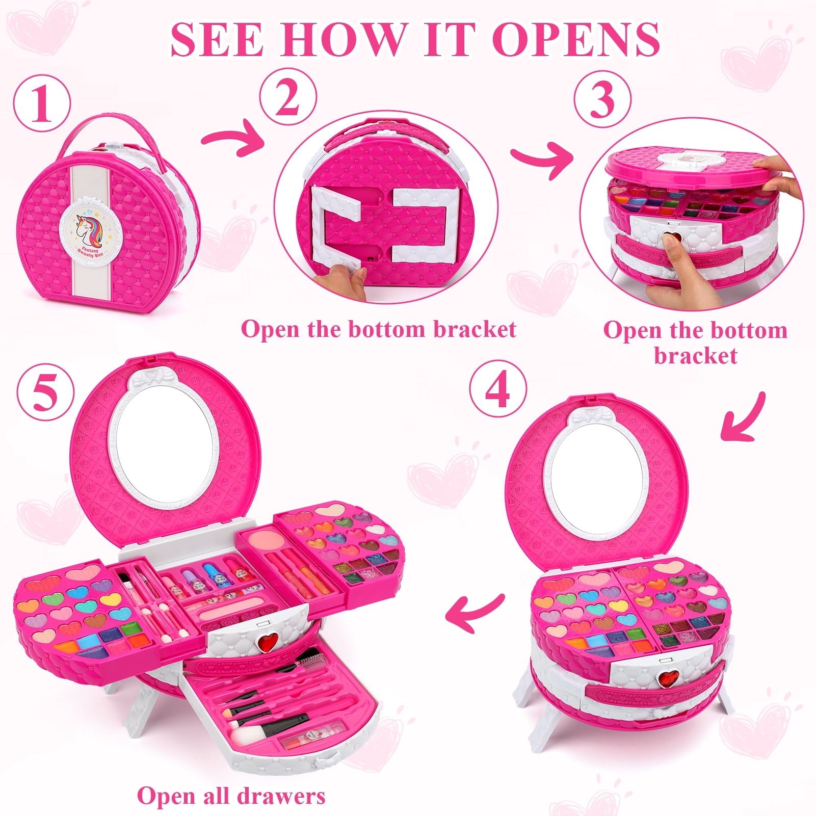 Kids Makeup Kit for Girl Toys, Sendida 66PCS Washable Little Girls Makeup Toy for Toddlers Children Princess Birthday Gift for 3-12 Year Old Girl