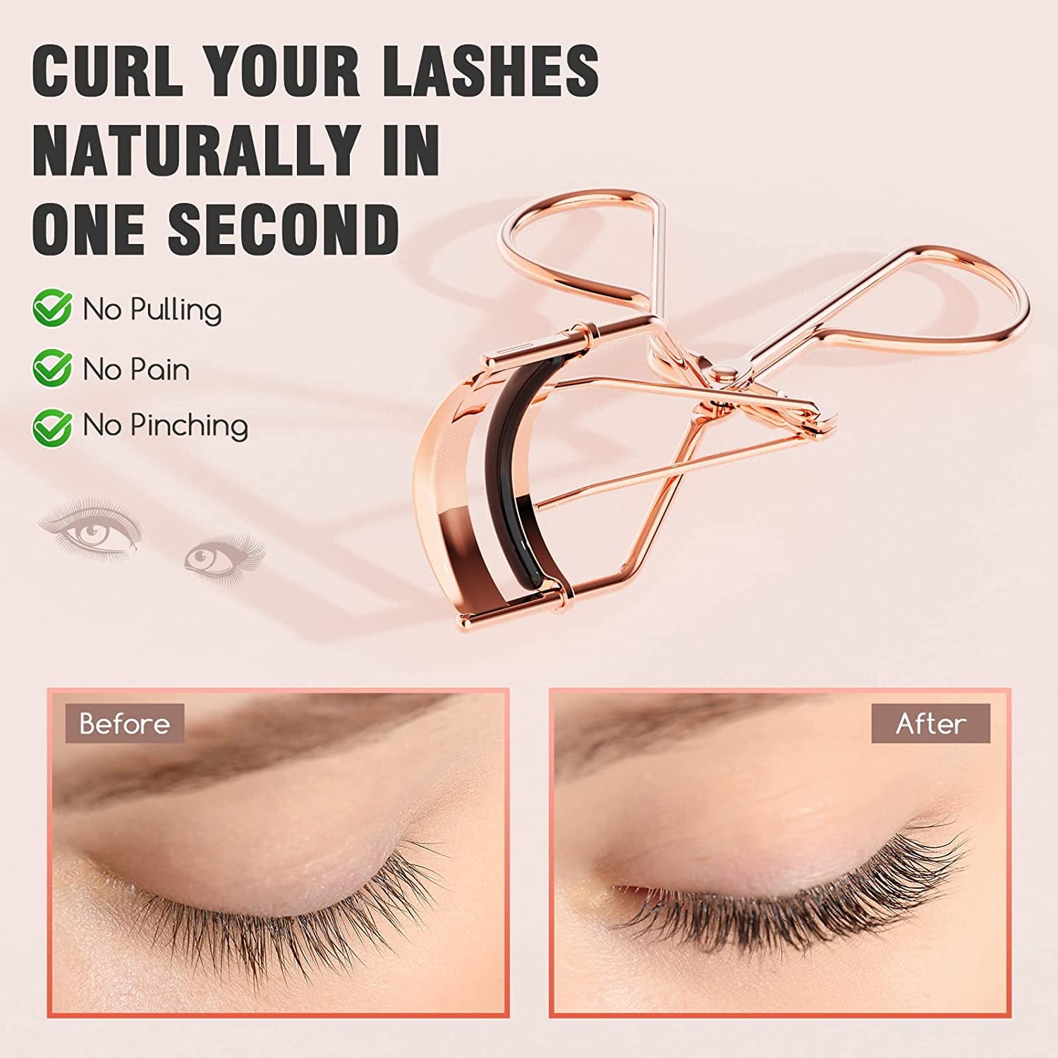 Eyelash Curler with Comb & 5 Black Peplaceable Silicone Pads Rose Gold Metal Eyebrow Curler for All Eye Types