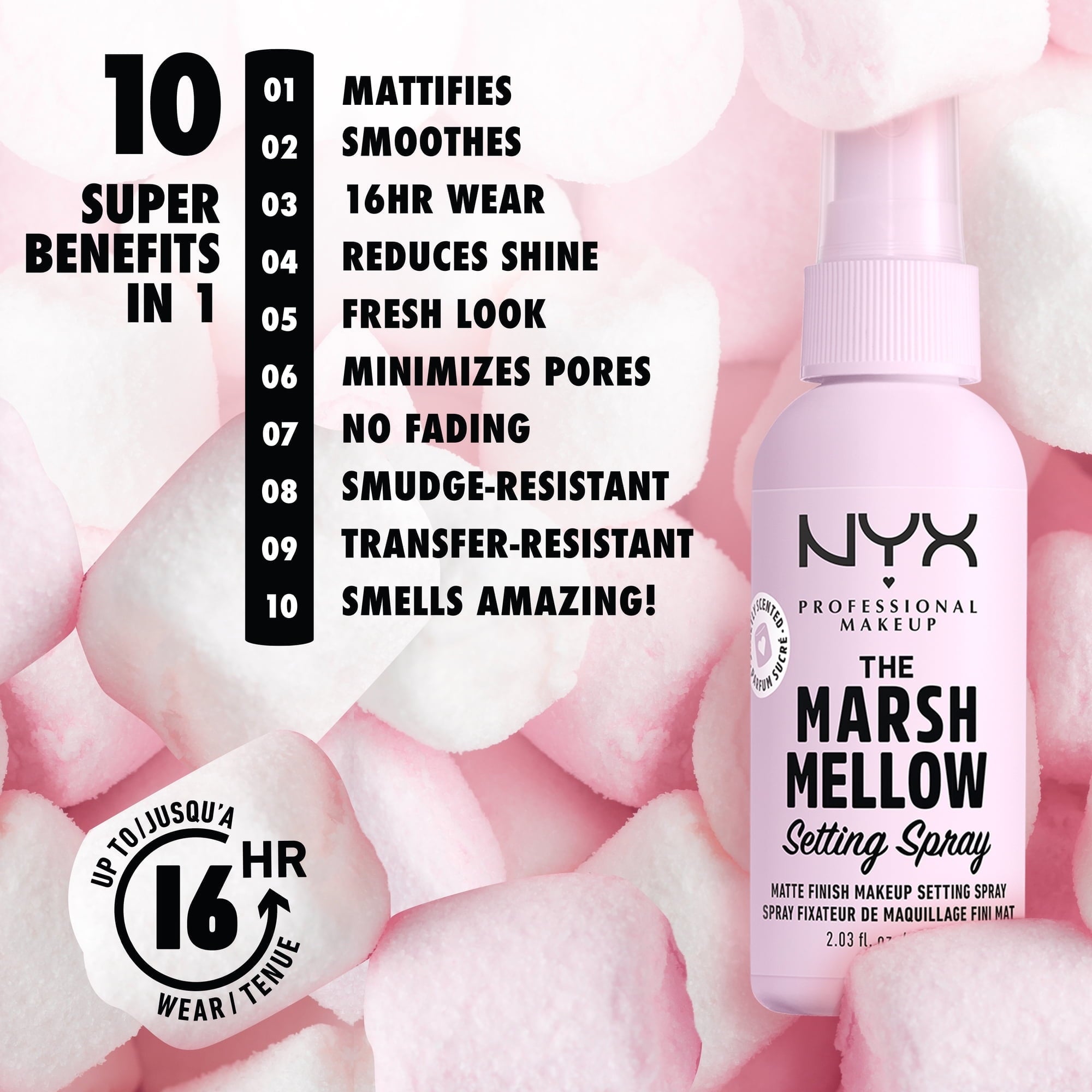 NYX Professional Makeup Setting Spray, Marshmellow Scented, Long-Lasting, Vegan Formula, 2.03 fl oz