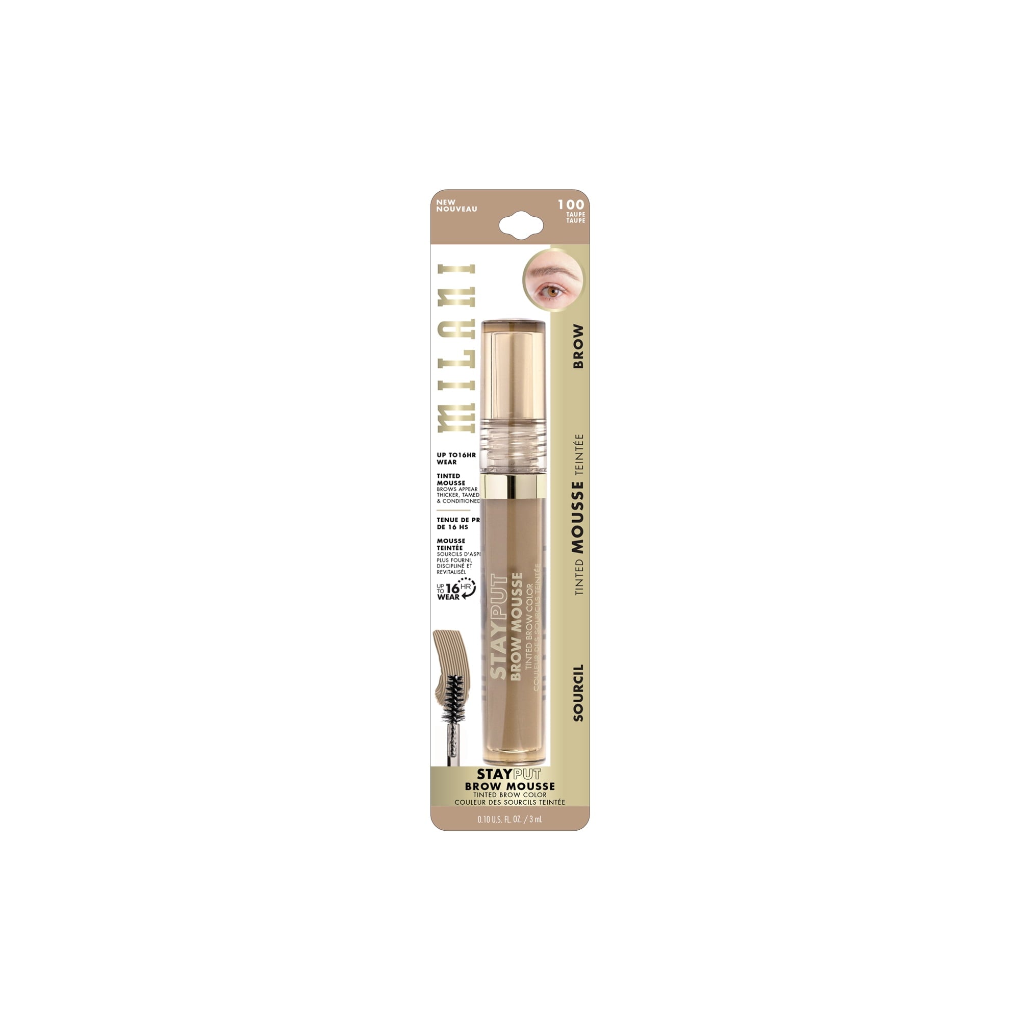 Milani Stay Put Brow Mousse Tinted Brow Color, Taupe, 0.10 fl oz