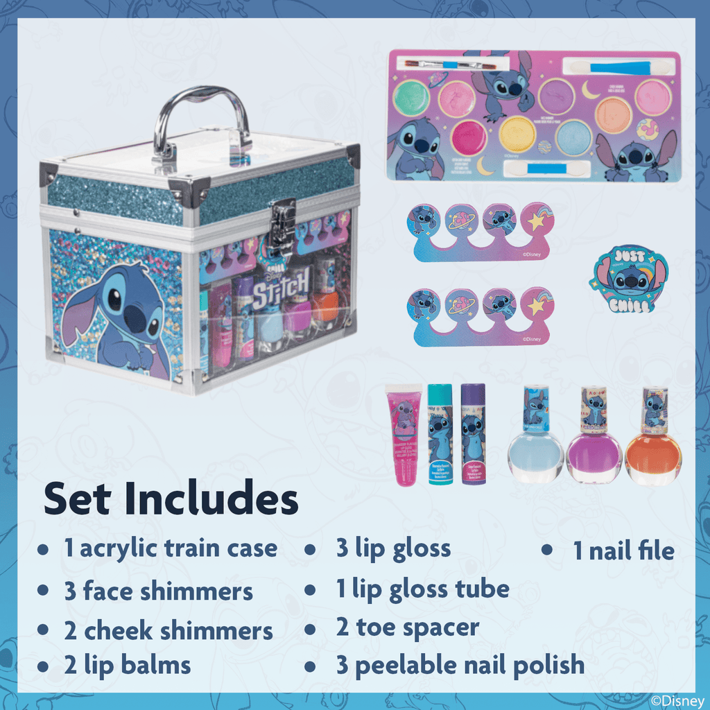 Stitch Kids Makeup Kit Train Case Beauty Set, Washable Play Makeup Set for Kids’ Party Favors