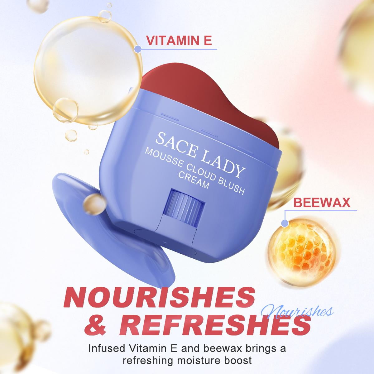 SACE LADY Natural Blush Face Makeup No Drying Pigmented Smooth Blush Cream Nourishes Lip Eye Cheek Cosmetics 0.31Oz