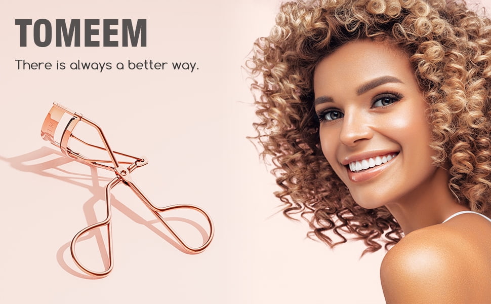 Eyelash Curler with Comb & 5 Black Peplaceable Silicone Pads Rose Gold Metal Eyebrow Curler for All Eye Types