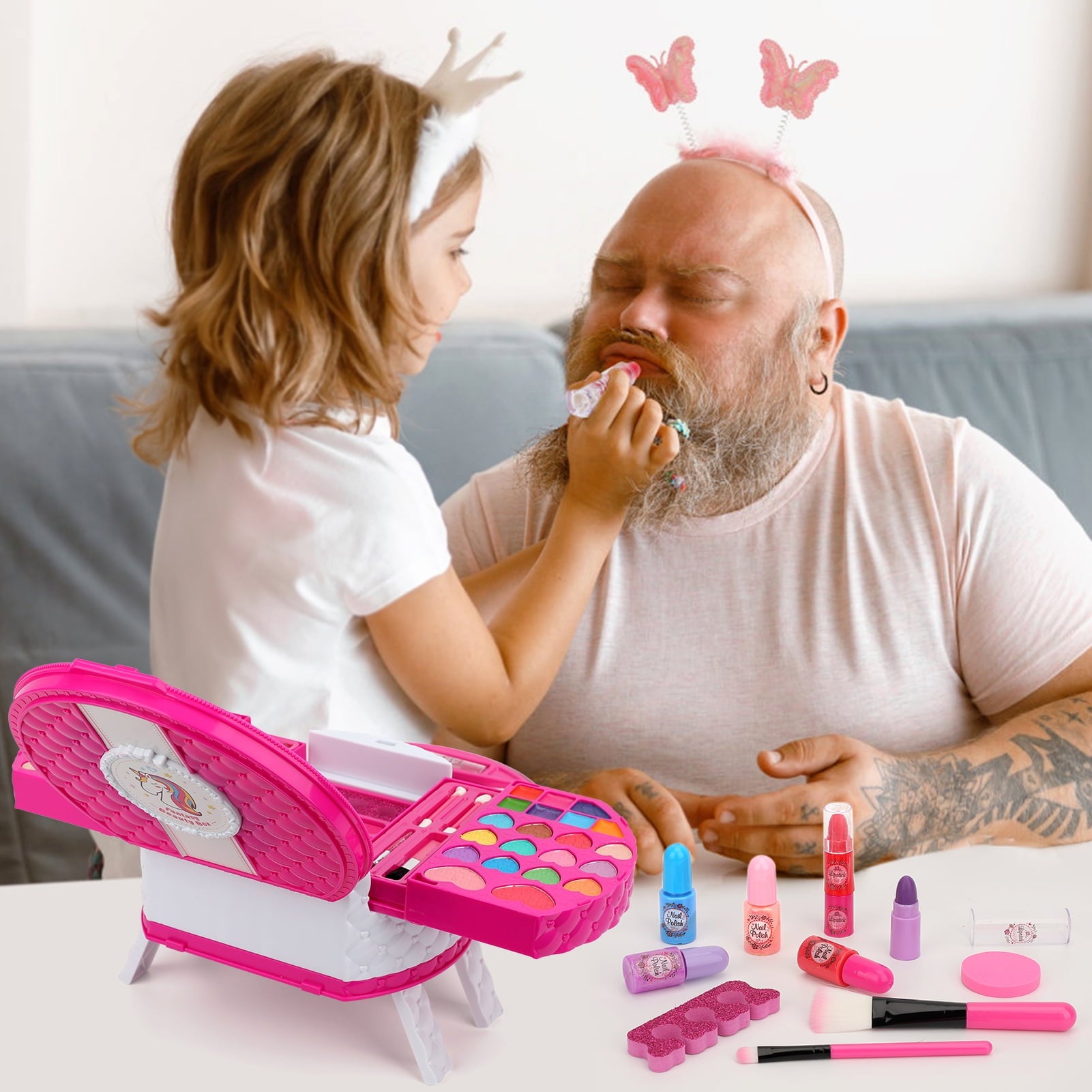 Kids Makeup Kit for Girl Toys, Sendida 66PCS Washable Little Girls Makeup Toy for Toddlers Children Princess Birthday Gift for 3-12 Year Old Girl