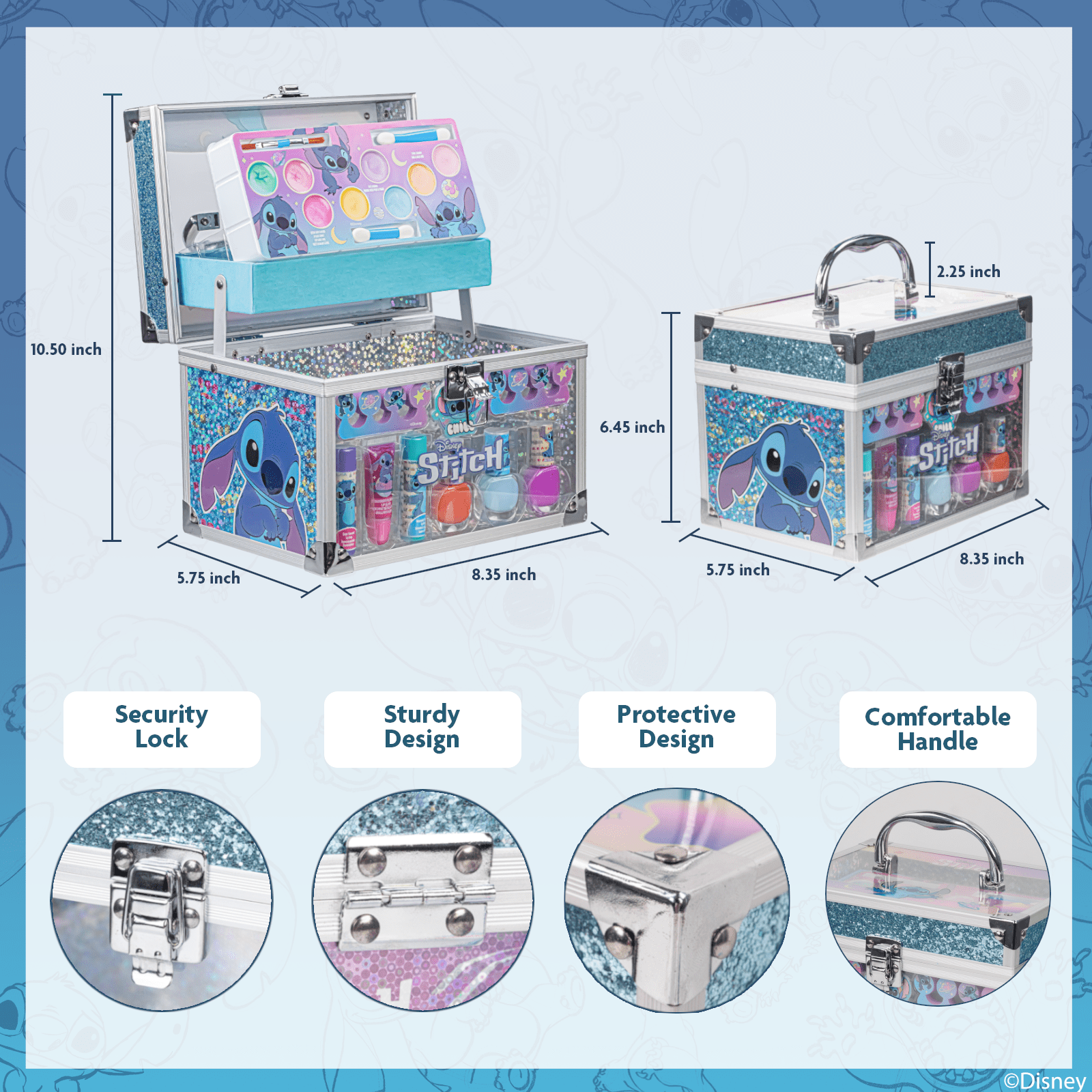 Stitch Kids Makeup Kit Train Case Beauty Set, Washable Play Makeup Set for Kids’ Party Favors