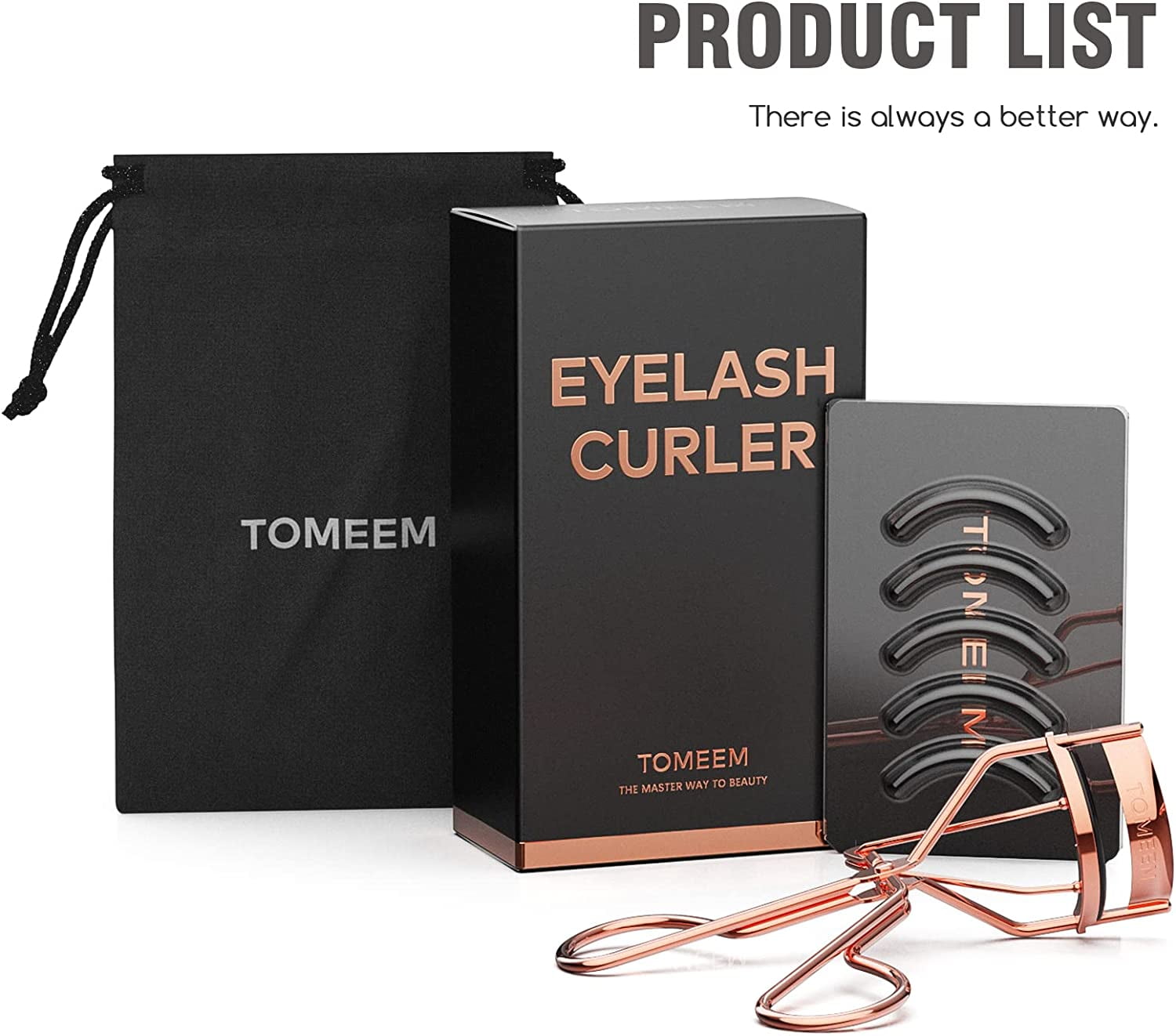 Eyelash Curler with Comb & 5 Black Peplaceable Silicone Pads Rose Gold Metal Eyebrow Curler for All Eye Types