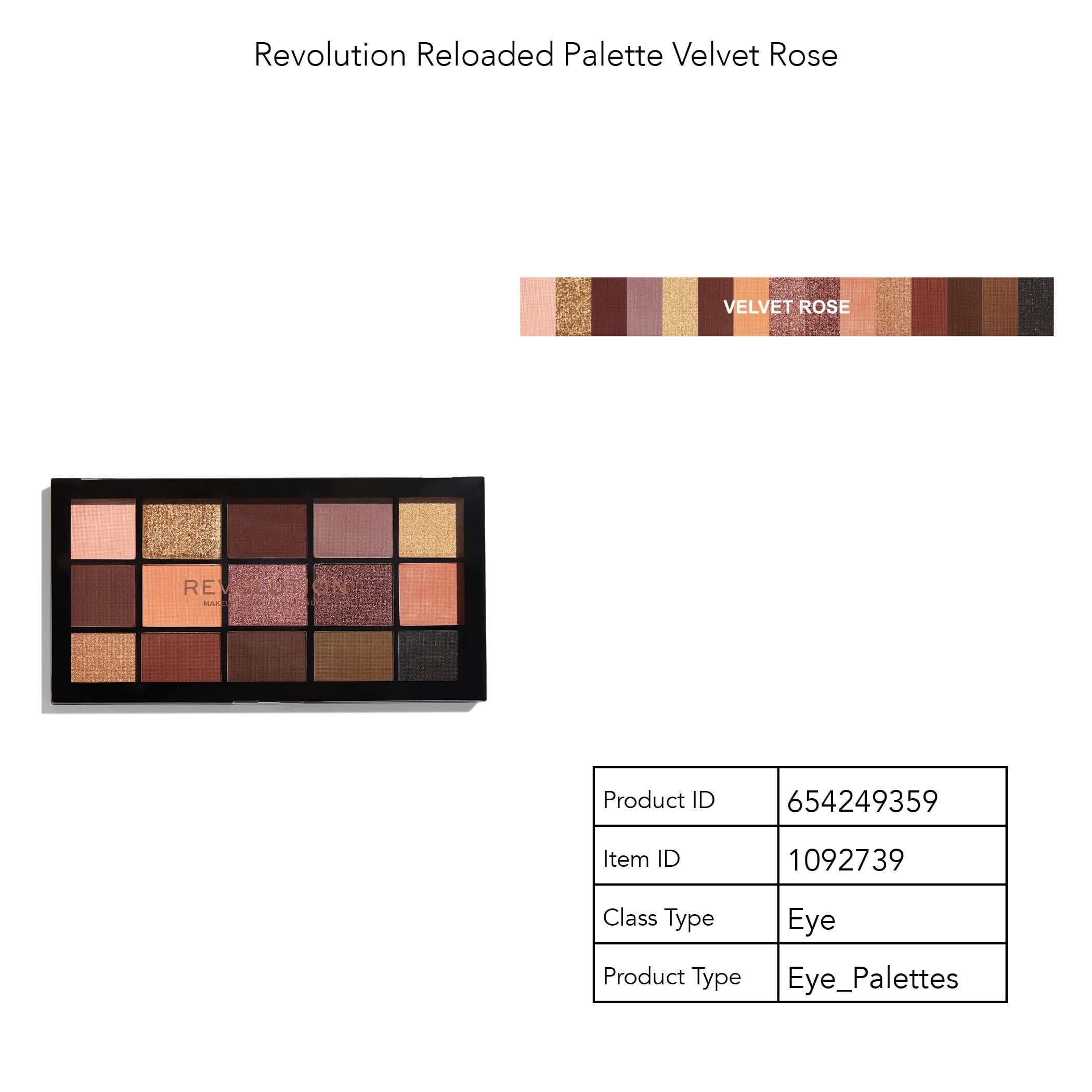 Revolution Reloaded Palette, Highly Pigmented, Velvet Rose, 15-Shade Palette