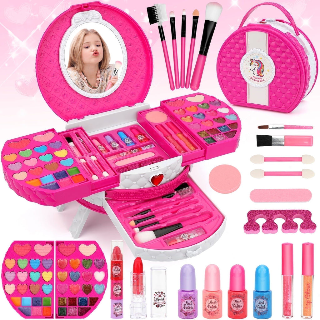 Kids Makeup Kit for Girl Toys, Sendida 66PCS Washable Little Girls Makeup Toy for Toddlers Children Princess Birthday Gift for 3-12 Year Old Girl