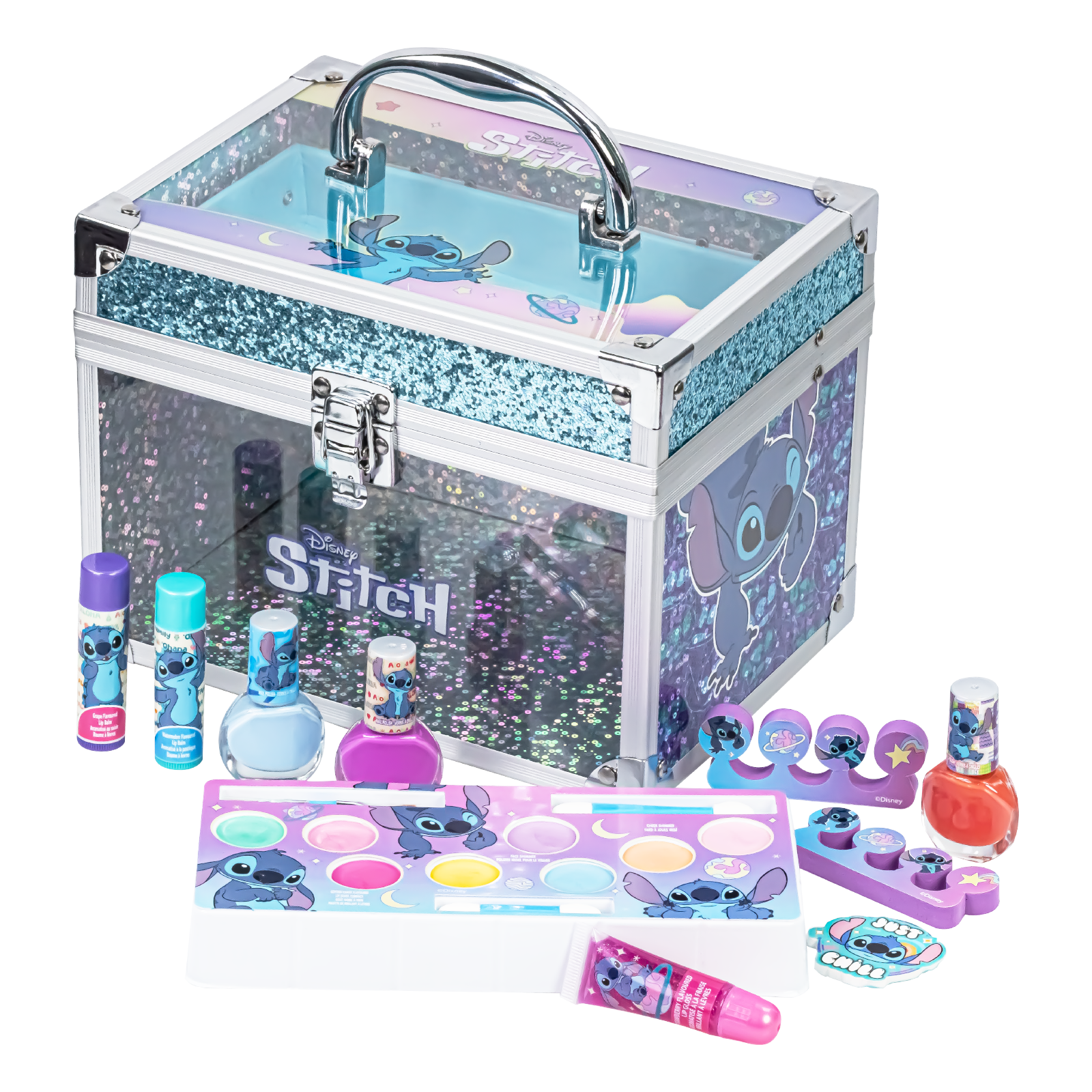 Stitch Kids Makeup Kit Train Case Beauty Set, Washable Play Makeup Set for Kids’ Party Favors
