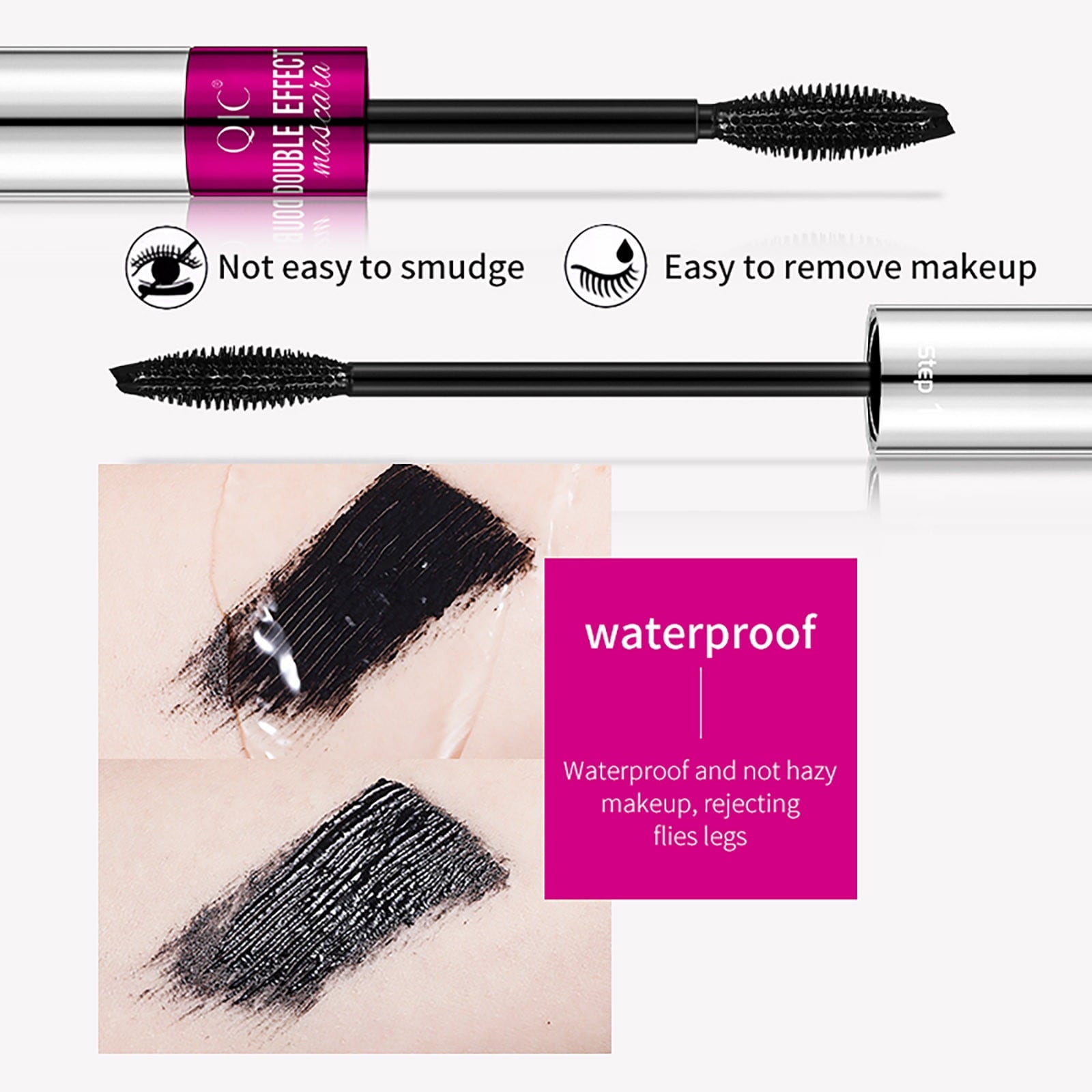 Vibely Mascara 5x Longer Washable Lash Cosmetics, 2 in 1 4D Silk Fiber Lash Mascara, Mascara Waterproof for Women