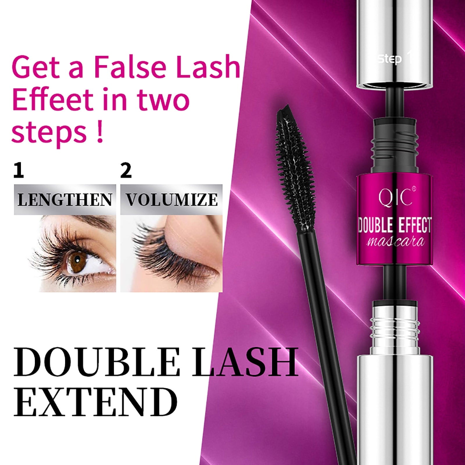 Vibely Mascara 5x Longer Washable Lash Cosmetics, 2 in 1 4D Silk Fiber Lash Mascara, Mascara Waterproof for Women