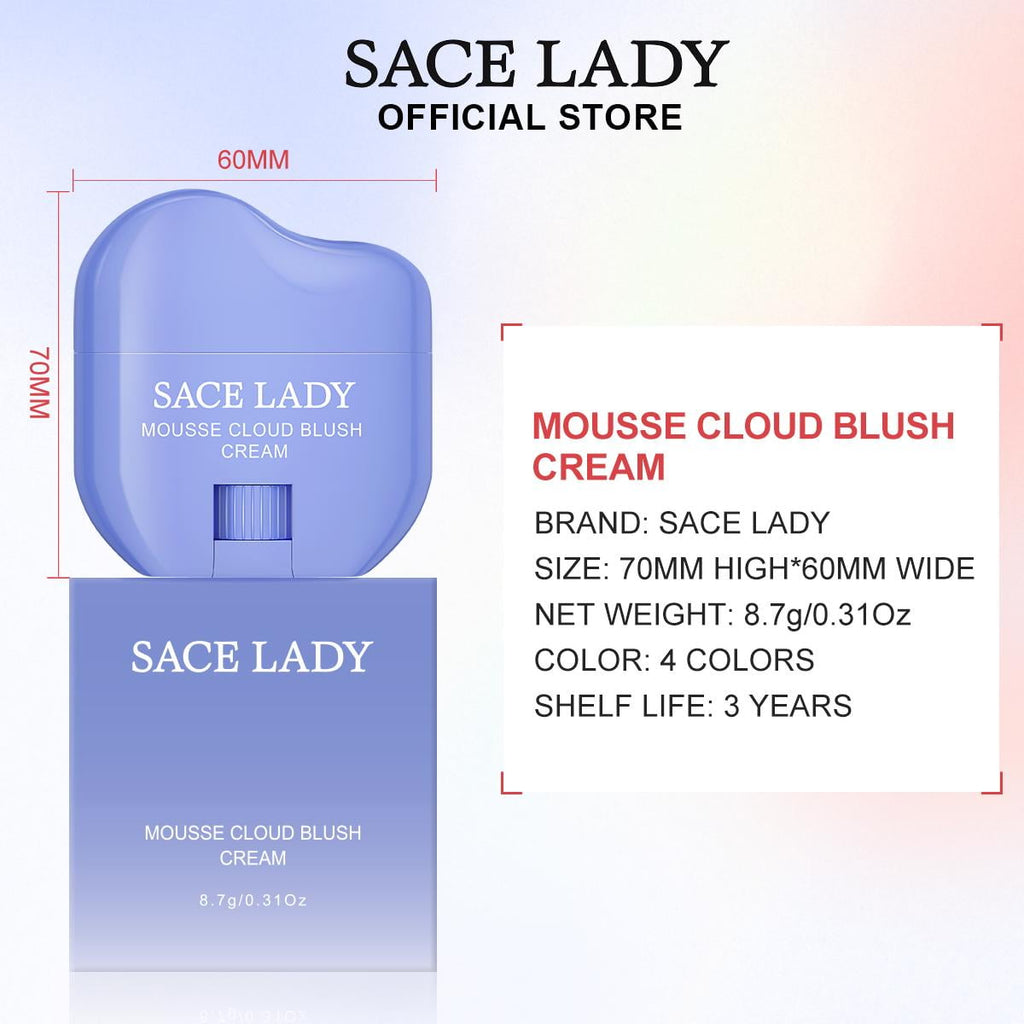 SACE LADY Natural Blush Face Makeup No Drying Pigmented Smooth Blush Cream Nourishes Lip Eye Cheek Cosmetics 0.31Oz